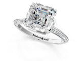 White gold Asscher Cut Solitaire Split Shank Pave Diamond Engagement Ring with Four-Prong Setting_14