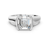 White gold Asscher Cut Solitaire Tension Set Diamond Ring with Split Shank Band_135