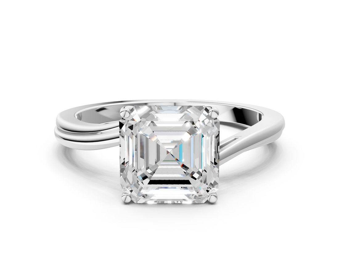 White gold Asscher Cut Solitaire Twist Band Ring with Four-Prong Setting_22