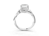 White gold Asscher Cut Solitaire Twist Engagement Ring with Leaf Accents and Prong Setting_10