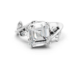 White gold Asscher Cut Solitaire Twist Engagement Ring with Leaf Accents and Prong Setting_19
