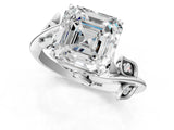 White gold Asscher Cut Solitaire Twist Engagement Ring with Leaf Accents and Prong Setting_20