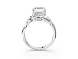 White gold Asscher Cut Solitaire Twist Engagement Ring with Leaf Accents and Prong Setting_22