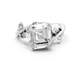 White gold Asscher Cut Solitaire Twist Engagement Ring with Leaf Accents and Prong Setting_25