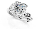 White gold Asscher Cut Solitaire Twist Engagement Ring with Leaf Accents and Prong Setting_26