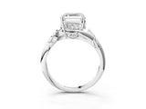 White gold Asscher Cut Solitaire Twist Engagement Ring with Leaf Accents and Prong Setting_28