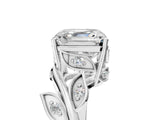White gold Asscher Cut Solitaire Twist Engagement Ring with Leaf Accents and Prong Setting_30