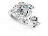 White gold Asscher Cut Solitaire Twist Engagement Ring with Leaf Accents and Prong Setting_8
