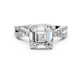 White gold Asscher Cut Solitaire Twist Pave Diamond Engagement Ring with Prong Setting_137