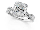 White gold Asscher Cut Solitaire Twist Pave Diamond Engagement Ring with Prong Setting_138