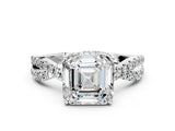 Silver 1.17 Carat D VS1 Round Solitaire Twist Pave Diamond Engagement Ring with Prong Setting