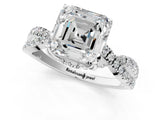 White gold Asscher Cut Solitaire Twist Pave Diamond Engagement Ring with Prong Setting_439