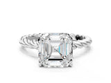 White gold Asscher Cut Solitaire Twisted Band with Four-Prong Setting_35