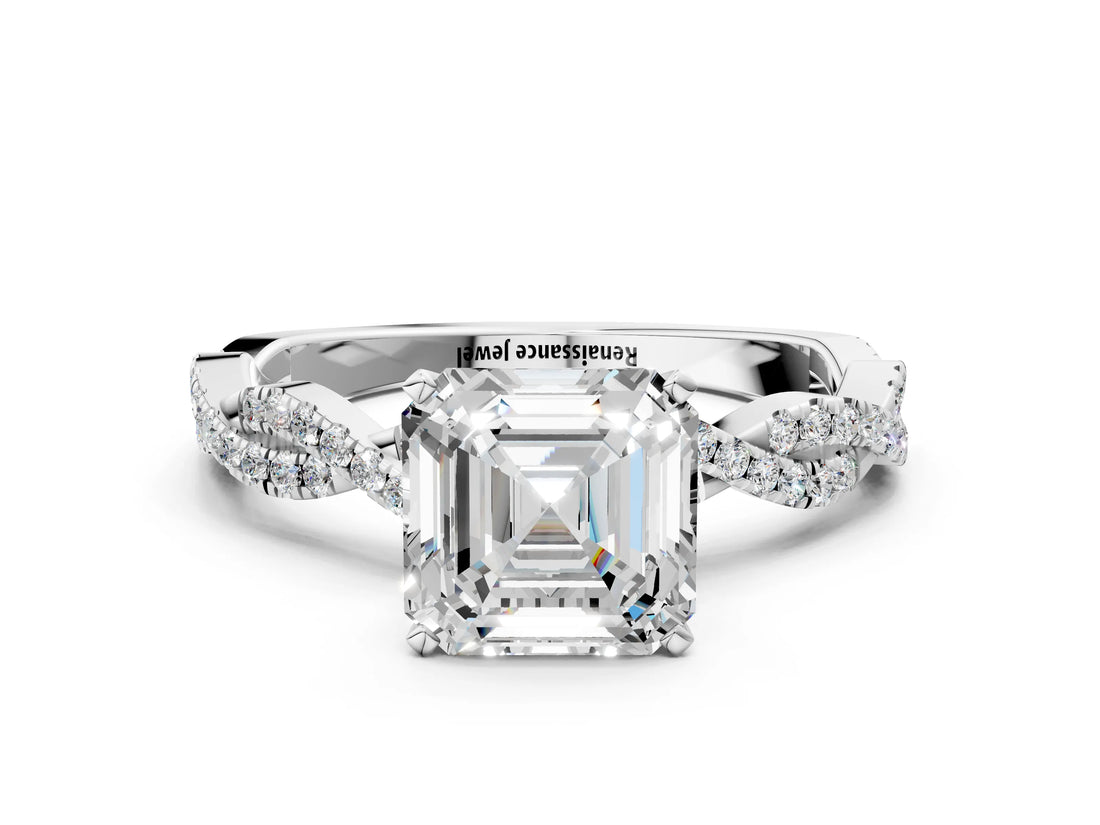 White gold Asscher Cut Solitaire Twisted Pave Band with Four-Prong Setting_4