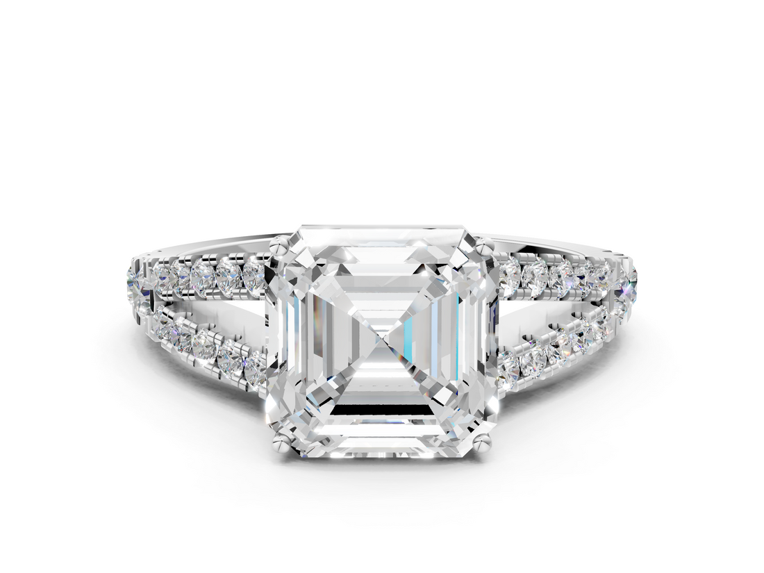 White gold Asscher Cut Split Shank Pave Diamond Engagement Ring with Four-Prong Setting_6