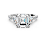 White gold Asscher Cut Three-Stone Diamond Pavé Band with Prong Setting_23