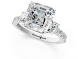 White gold Asscher Cut Three-Stone Diamond Pavé Band with Prong Setting_24