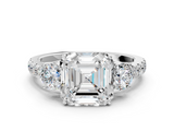 White gold Asscher Cut Three-Stone Diamond Pave Band with Prong Setting_41