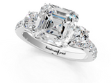 White gold Asscher Cut Three-Stone Diamond Pave Band with Prong Setting_42