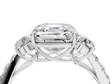White gold Asscher Cut Three-Stone Diamond Pave Band with Prong Setting_49