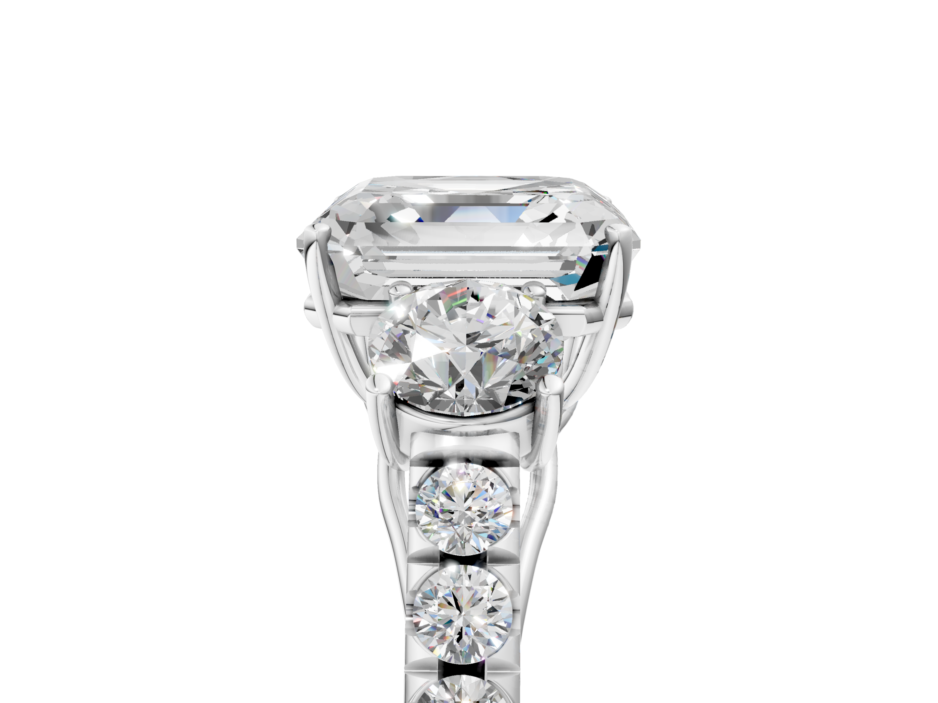 White gold Asscher Cut Three-Stone Diamond Pave Band with Prong Setting_50