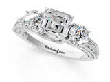 White gold Asscher Cut Three-Stone Diamond Ring with Pavé Band and Four-Prong Setting_39