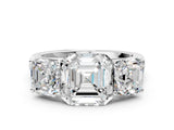 White gold Asscher Cut Three-Stone Diamond Ring with Prong Setting on a Classic Band_20
