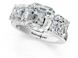 White gold Asscher Cut Three-Stone Diamond Ring with Prong Setting on a Classic Band_21