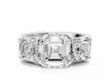 White gold Asscher Cut Three-Stone Diamond Ring with Prong Setting on a Classic Band_7