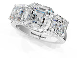White gold Asscher Cut Three-Stone Diamond Ring with Prong Setting on a Classic Band_8