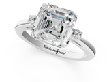 White gold Asscher Cut Three-Stone Solitaire Ring with Round Accent Diamonds and Four-Prong Setting_46