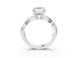 White gold Asscher Cut Twist Band Solitaire Diamond Ring with Pavé Setting_10
