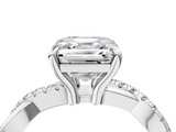 White gold Asscher Cut Twist Band Solitaire Diamond Ring with Pavé Setting_11