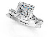 White gold Asscher Cut Twist Band Solitaire Diamond Ring with Pavé Setting_8