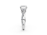 White gold Asscher Cut Twist Band Solitaire Diamond Ring with Pavé Setting_9