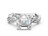 White gold Asscher Cut Twisted Pavé Band Solitaire Ring with Four-Prong Setting_6