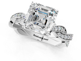 White gold Asscher Cut Twisted Pavé Band Solitaire Ring with Four-Prong Setting_7