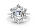 White gold Asscher Diamond Cluster Halo Ring with Solitaire Band and Four-Prong Setting_6