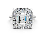 White gold Asscher Diamond Cluster Halo Solitaire with Four-Prong Setting_127