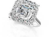 White gold Asscher Diamond Cluster Halo Solitaire with Four-Prong Setting_127