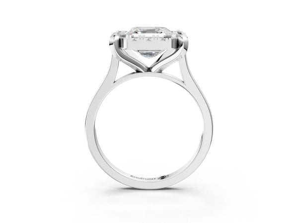 White gold Asscher Diamond Cluster Halo Solitaire with Four-Prong Setting
