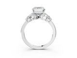 White gold Asscher Diamond Cluster Leaf Design Ring with Prong Setting_90