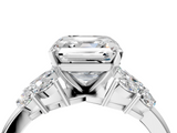 White gold Asscher Diamond Cluster Leaf Design Ring with Prong Setting_91