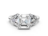 White gold Asscher Diamond Cluster Leaf Design Ring with Prong Setting_91