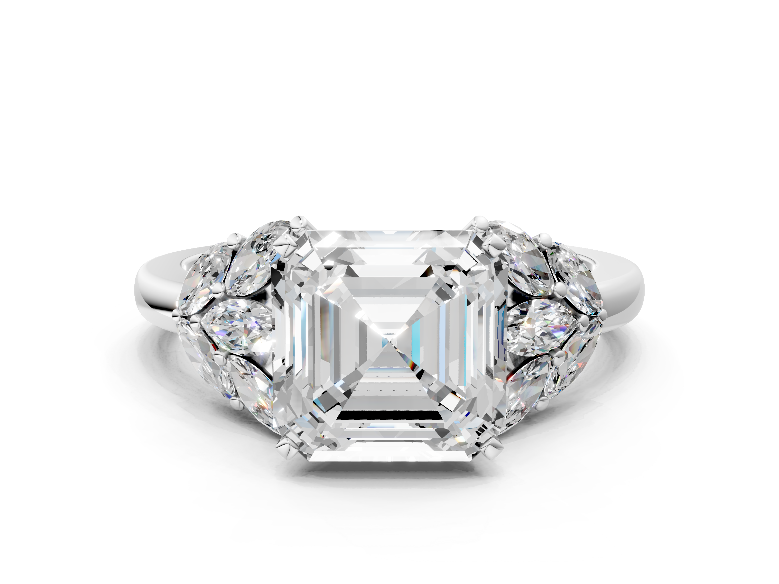 Sterling Silver Asscher Cut Leaf Engagement Ring Setting
