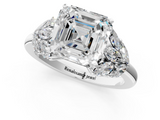 White gold Asscher Diamond Cluster Leaf Design Ring with Prong Setting_92