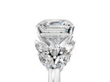 White gold Asscher Diamond Cluster Leaf Design Ring with Prong Setting_97