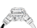 White gold Asscher Diamond Floral Cluster Ring with Solitaire Band and Prong Setting_10
