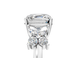 White gold Asscher Diamond Floral Cluster Ring with Solitaire Band and Prong Setting_11