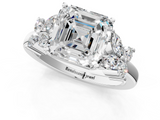 White gold Asscher Diamond Floral Cluster Ring with Solitaire Band and Prong Setting_7